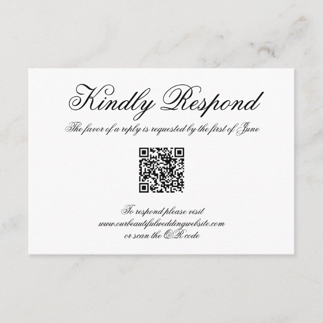 Elegant Kalligrafi Formell QR-kod Bröllop OSA Kort (Framsida)