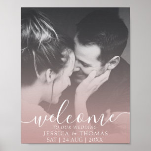 Elegant kalligrafi foto rose gold bröllop poster