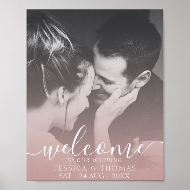 Elegant kalligrafi foto rose gold bröllop poster (Framsidan)