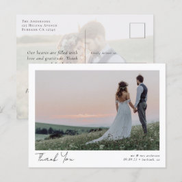 Elegant kalligrafi foto tack för att du gifte dig vykort