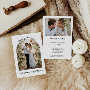 Elegant, kalligrafi foto valv 1-årsjubileum inbjudningar