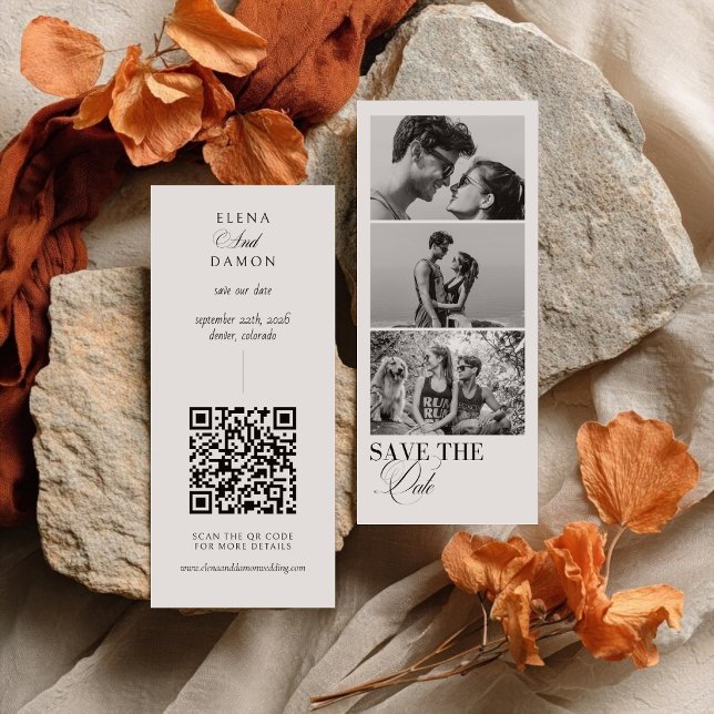 Elegant kalligrafi fotoremsa med QR-kod Spara Datumet (Skapare uppladdad)