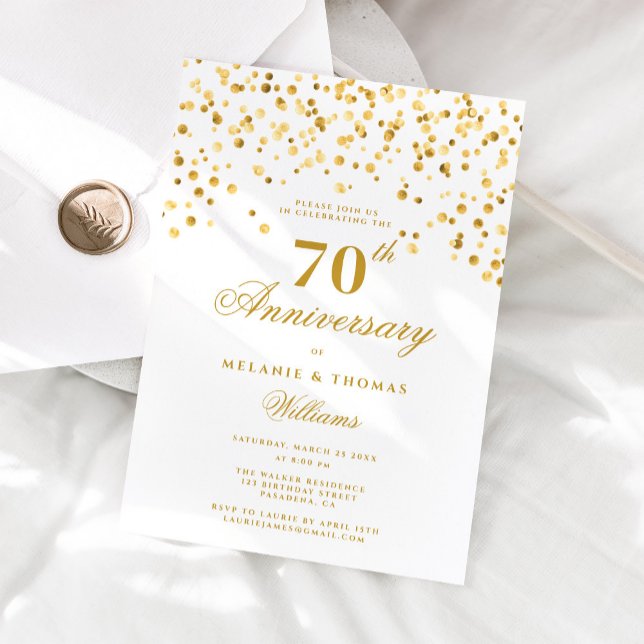 Elegant kalligrafi Guld 70-års bröllopsjubileum Inbjudningar (Skapare uppladdad)
