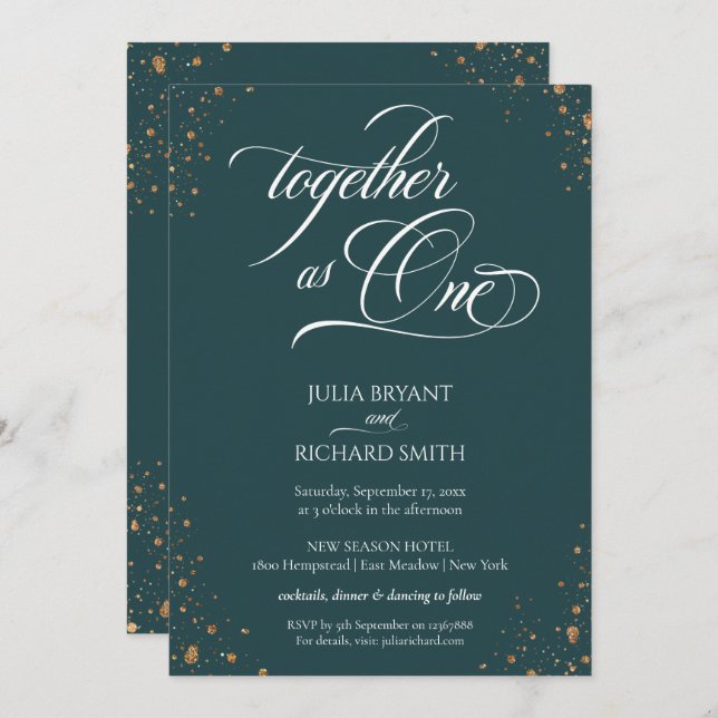 Elegant Kalligrafi Guld confetti Minimalist Invit Inbjudningar (Fram/baksida)