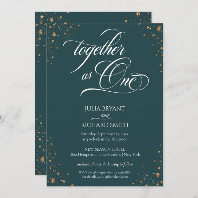 Elegant Kalligrafi Guld confetti Minimalist Invit Inbjudningar (Fram/baksida)