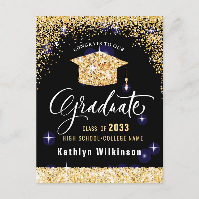 Elegant Kalligrafi Guld Glitter Studenten Meddelande Vykort (Framsida)