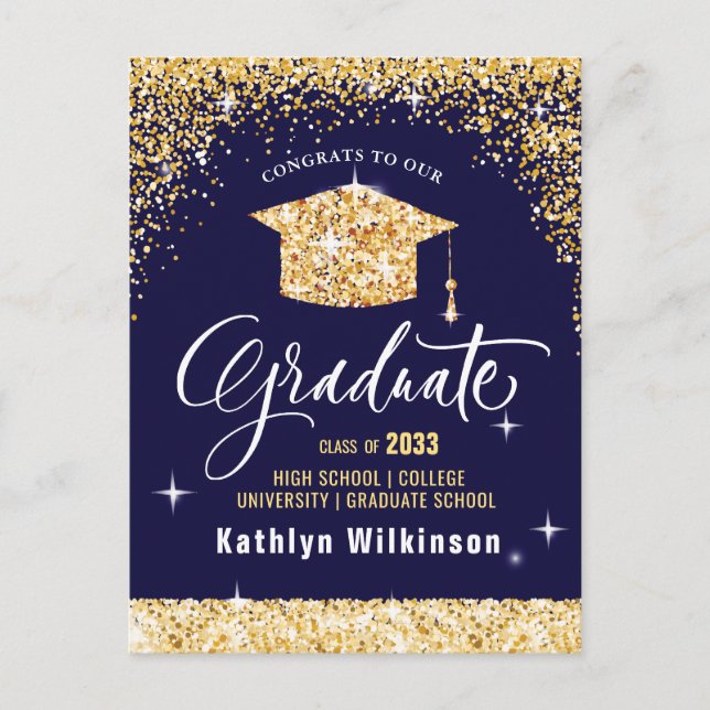 Elegant Kalligrafi Guld Glitter Studenten Meddelande Vykort (Framsida)