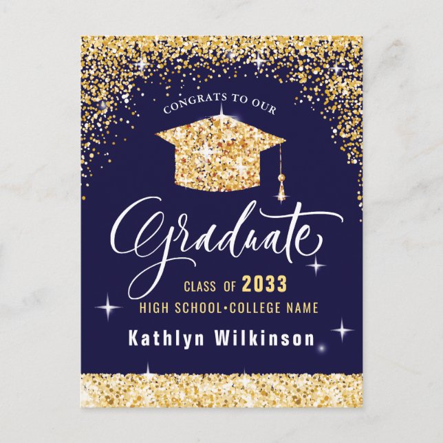 Elegant Kalligrafi Guld Glitter Studenten Meddelande Vykort (Framsida)