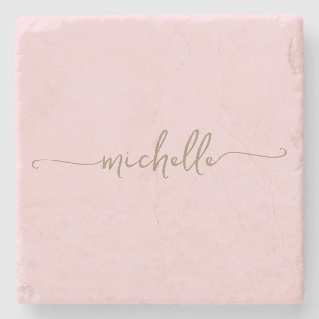 Elegant kalligrafi Guld skript Monogram Namn Stenunderlägg (Framsidan)