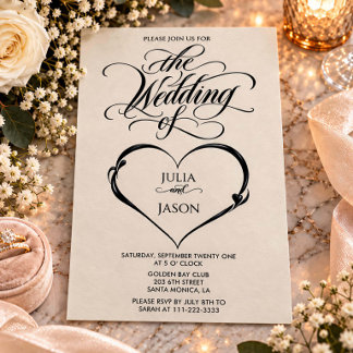 Elegant kalligrafi hjärta bröllopsinbjudan inbjudningar