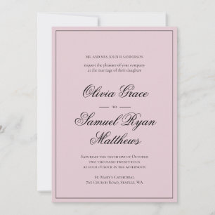 Elegant Kalligrafi Klassisk Kant Rosa Bröllop Inbjudningar