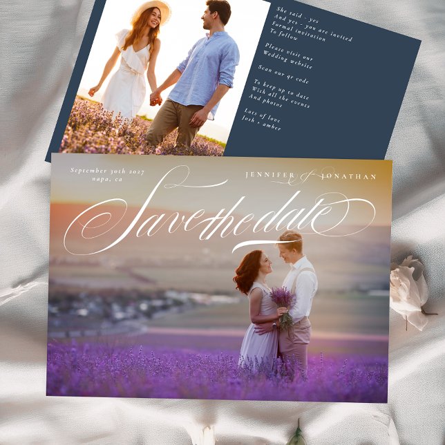 Elegant Kalligrafi Klassisk QR-kod Två Foto Spara Datumet (Skapare uppladdad)