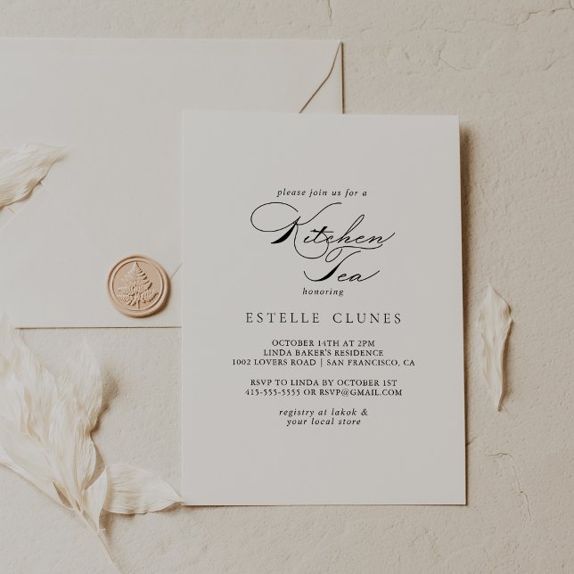Elegant kalligrafi köks-te bröllopsdusch  inbjudningar (Skapare uppladdad)
