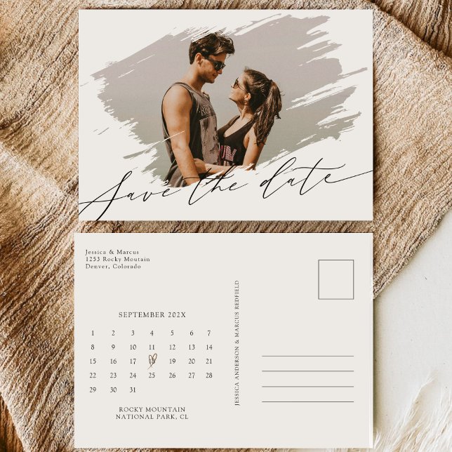 Elegant Kalligrafi Manus Kalender Foto Bröllop  Spara Datumet (Skapare uppladdad)