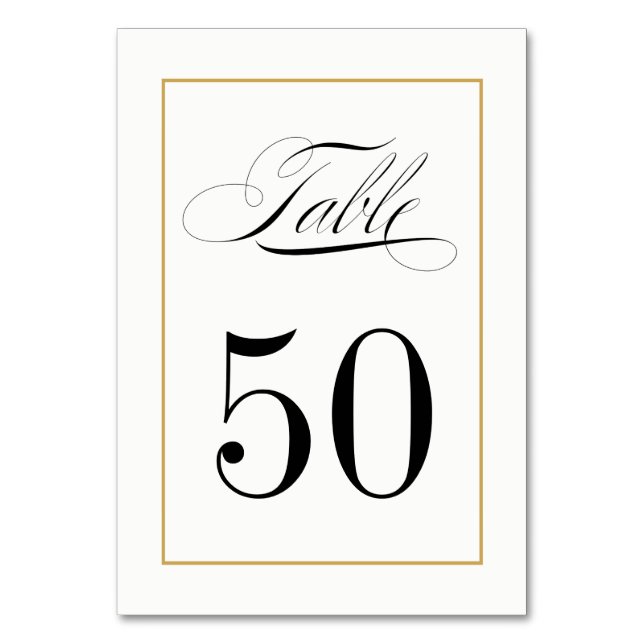 Elegant Kalligrafi med Guld Gräns Bordsnummer (Framsidan)