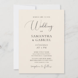 Elegant kalligrafi minimalistisk elfenben bröllop inbjudningar