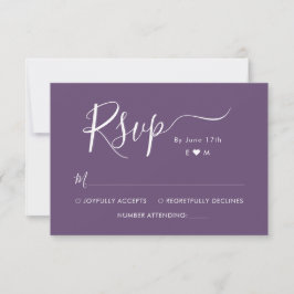 Elegant Kalligrafi Monogram Lila Bröllop RSVP OSA Kort