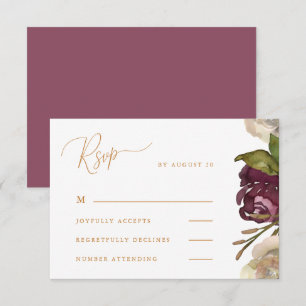 Elegant kalligrafi Mörk hallonsvart bröllop RSVP OSA Kort