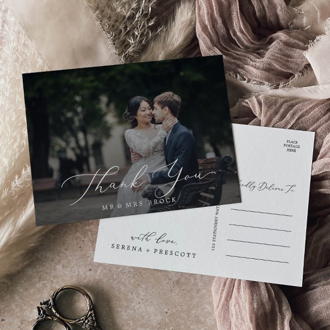 Elegant kalligrafi Mörkt fotoöverlägg Tack Vykort (Skapare uppladdad)