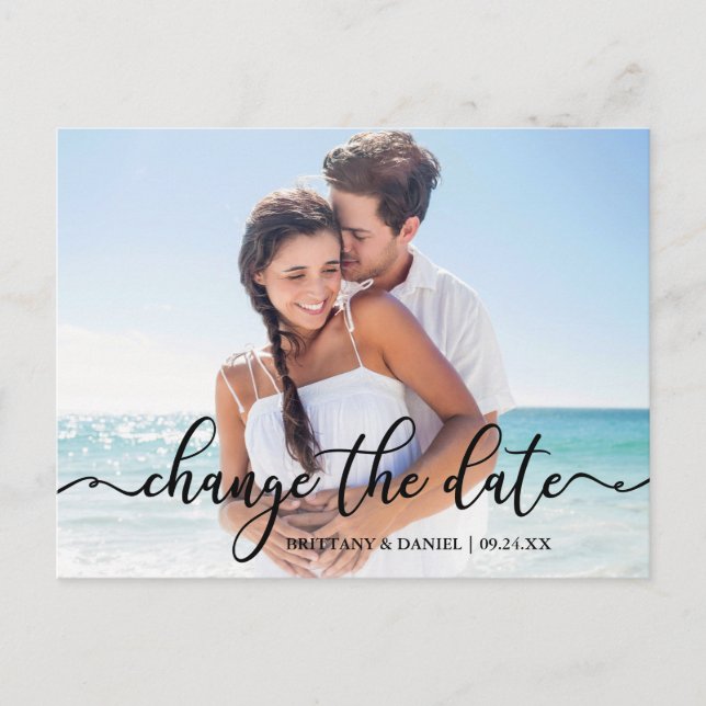 Elegant Kalligrafi Nytt datum Ändra datum Vykort (Framsida)