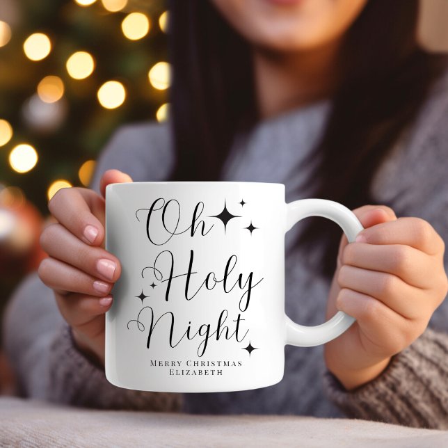 Elegant kalligrafi O heliga natt God jul  Mugg (Skapare uppladdad)