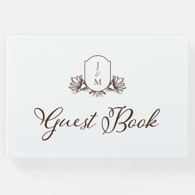 Elegant Kalligrafi och botaniskt monogram Vapenskö Gästböcker (Framsida)