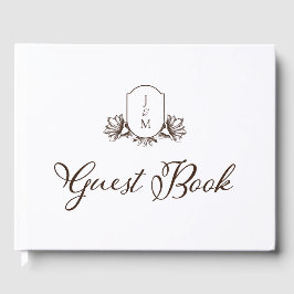 Elegant Kalligrafi och botaniskt monogram Vapenskö Gästböcker