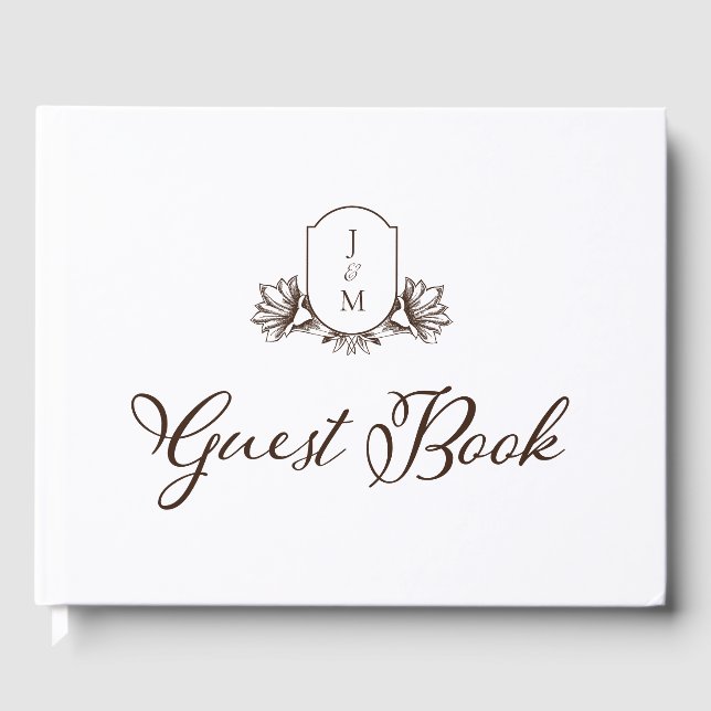 Elegant Kalligrafi och botaniskt monogram Vapenskö Gästböcker (Framsida)