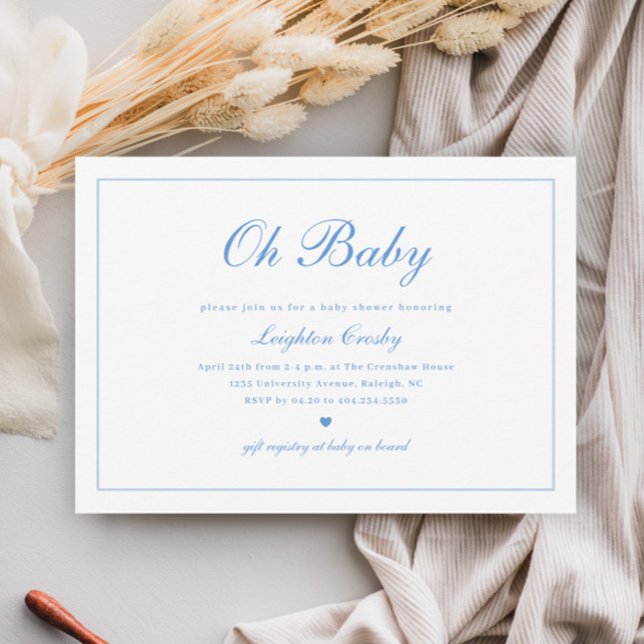 Elegant Kalligrafi Oh Pojke Baby Shower Inbjudningar (Elegant Calligraphy Minimal Boys Oh Baby Baby Shower Invitation.)