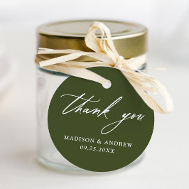 Elegant Kalligrafi Oliv grönt Bröllop Tack Gåvor Etiketter