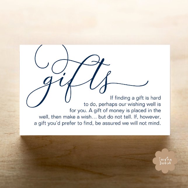 Elegant kalligrafi önskar brunn bröllop  tilläggskort (Wedding Wishing Well, Monetary Gift Registry Enclosure Card in Navy Blue)
