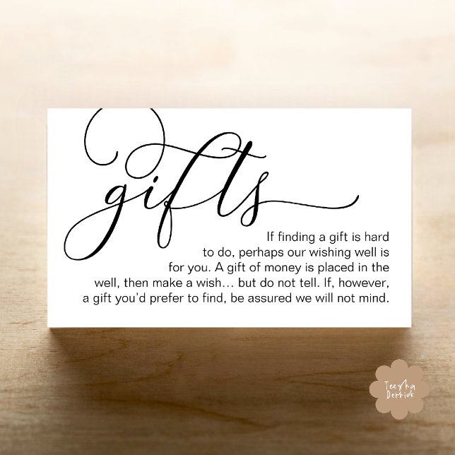 Elegant kalligrafi önskar brunn bröllop  tilläggskort (Wedding Wishing Well, Monetary Gift Registry Enclosure Card in Black and White)