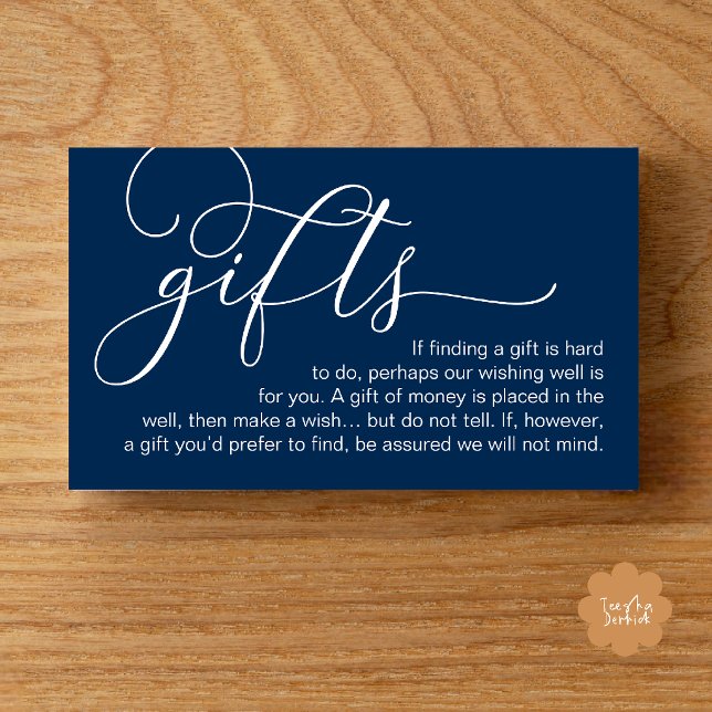 Elegant kalligrafi önskar brunn bröllop  tilläggskort (Wedding Wishing Well, Monetary Gift Registry Enclosure Card in Navy Blue)