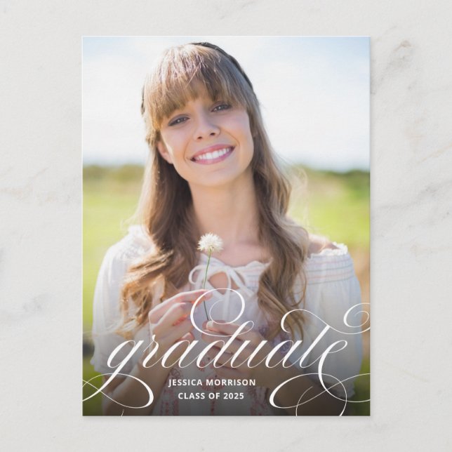 Elegant Kalligrafi Overlay Foto Examen Vykort (Framsida)