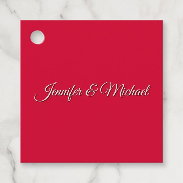Elegant kalligrafi personlig körsbärs-röd gåvor etiketter (Framsida)