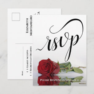Elegant Kalligrafi & Röd Ros Bröllopsanmälan Vykort