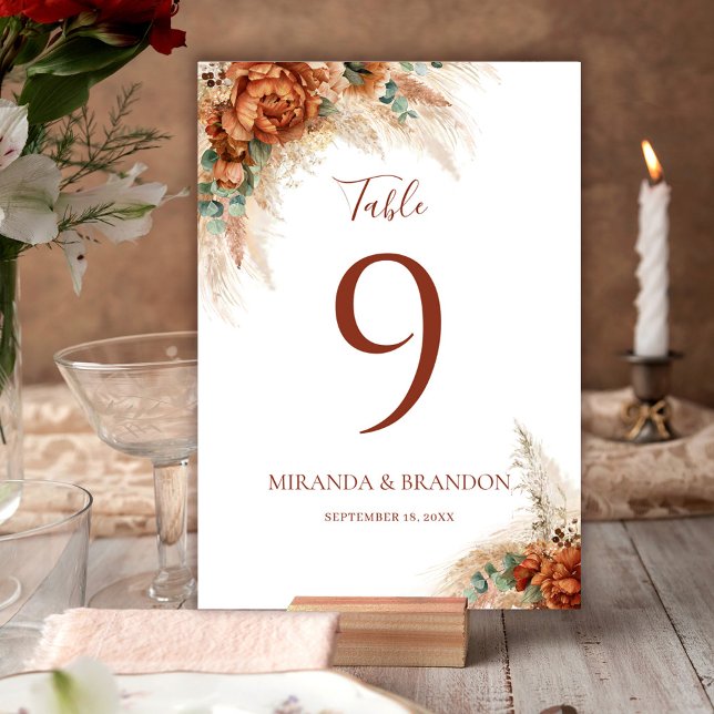 Elegant kalligrafi Romantisk blomster Boho bröllop Bordsnummer (Skapare uppladdad)