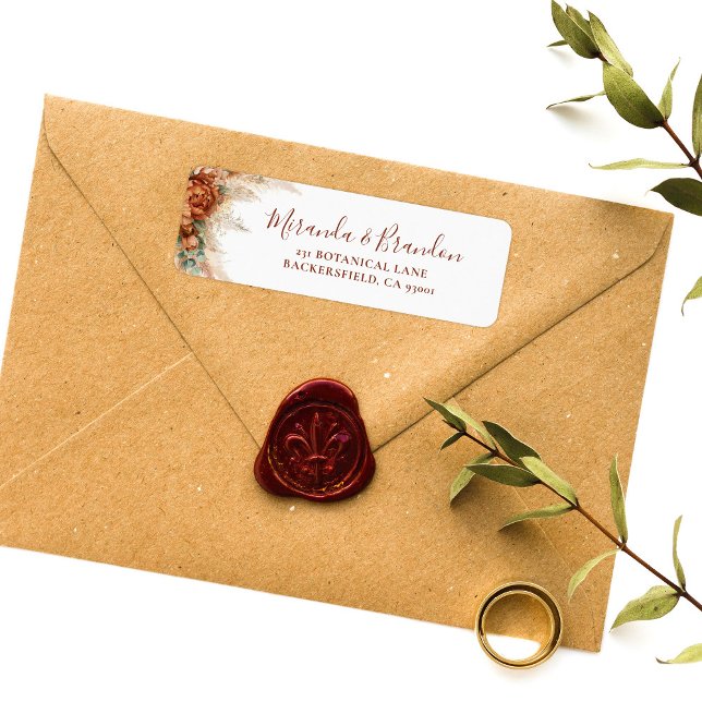 Elegant kalligrafi Romantiska Blommor Boho Bröllop Returadress Etikett (Skapare uppladdad)