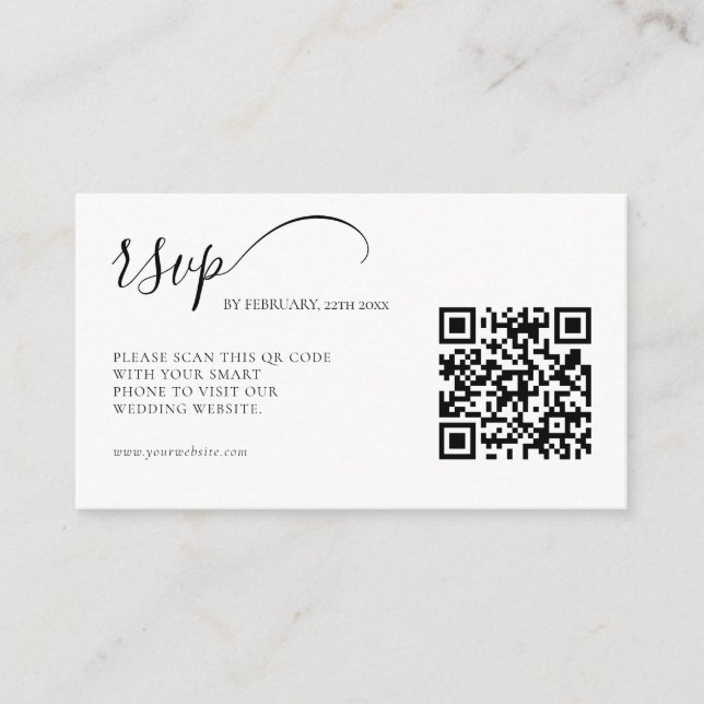 Elegant kalligrafi RSVP QR-kod bröllop Tilläggskort (Framsida)