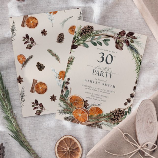 Elegant Kalligrafi Rustic Orange 30års födelsedag Inbjudningar (Birthday Party Invitation!)