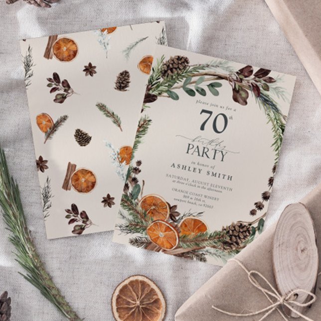 Elegant Kalligrafi Rustic Orange 70:e födelsedagen Inbjudningar (Birthday Party Invitation!)