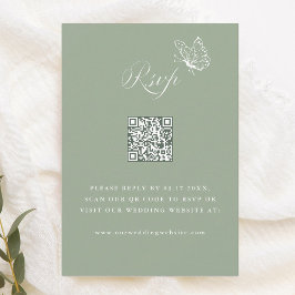 Elegant kalligrafi Sage Green Bröllops QR-kod OSA Kort