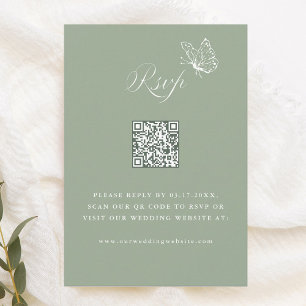 Elegant kalligrafi Sage Green Bröllops QR-kod OSA Kort