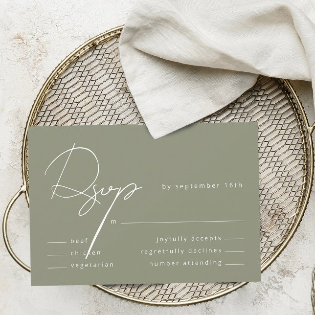 Elegant kalligrafi Sage Green Måltid Bröllop OSA Kort (Elegant Calligraphy Sage Green Meal Wedding RSVP Card)