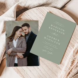 Elegant Kalligrafi Sagegrön Foto Bröllop Inbjudningar