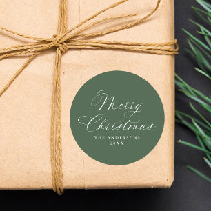 Elegant Kalligrafi Sålgrön God Jul Runt Klistermärke
