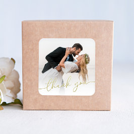 Elegant Kalligrafi Skrift Foto Tack Bröllop Fyrkantigt Klistermärke