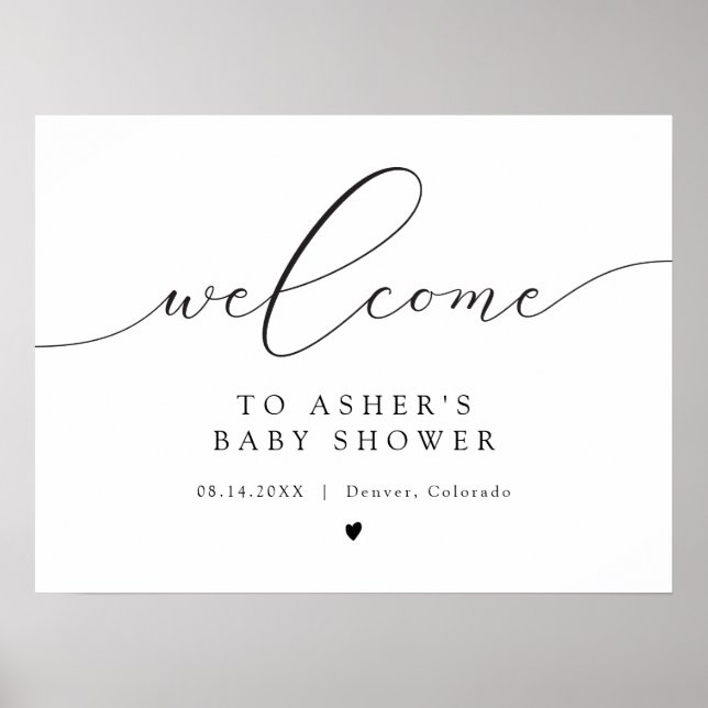 Elegant Kalligrafi Skript Baby Shower Välkomstskyl Poster (Framsidan)