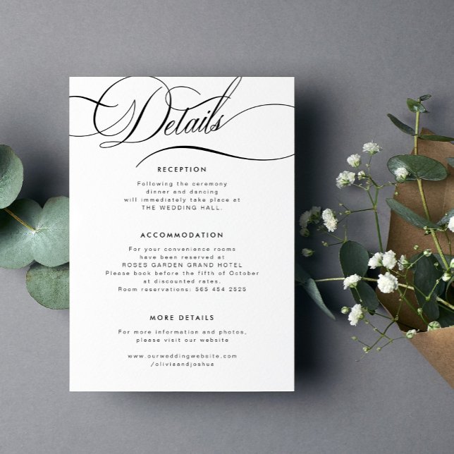 Elegant kalligrafi skript gäst bröllopsdetaljer tilläggskort (Skapare uppladdad)