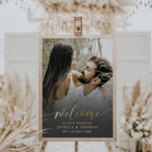 Elegant Kalligrafi Svart & Guld Foto Bröllop